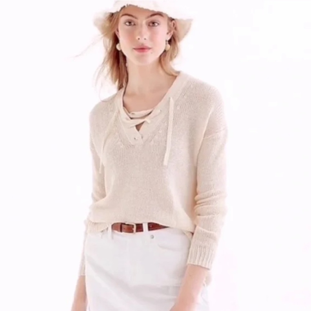 J. Crew Linen Lace Up Pullover Sweater